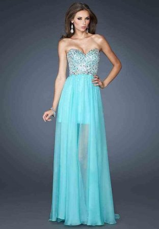 Cheap Online Unique Jade Beaded Top Sheer High Low Prom Dress